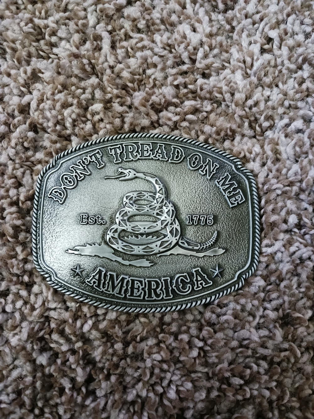 "Don't Tread On Me" Silver Snake Belt Buckle - America